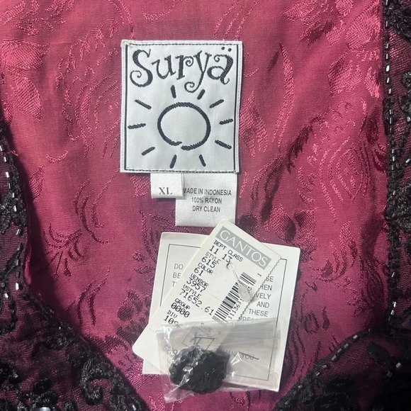 Surya Burgundy Red & Black Beaded Sequin Floral Embroidered Vest Top Waistcoat - Picture 6 of 8